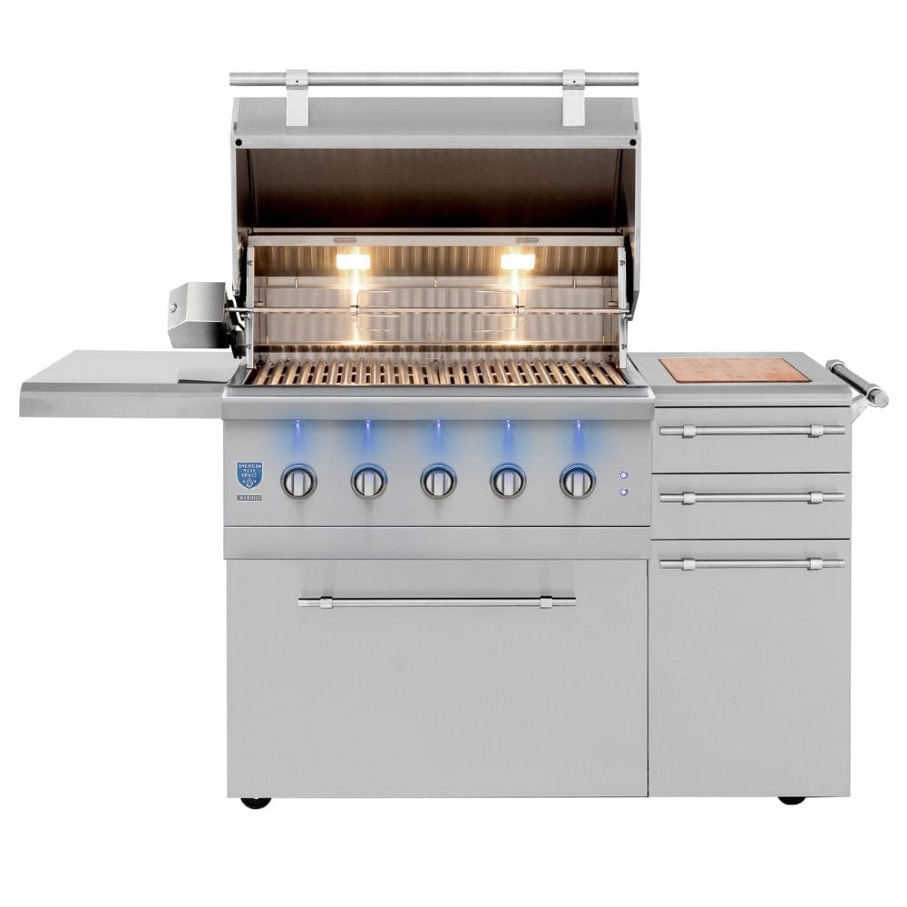Encore Freestanding 36" Hybrid Grill (8 Burner) by American Made Grills Open Hood