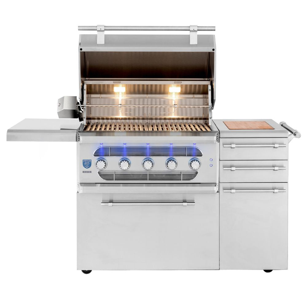 Muscle 36" Freestanding Hybrid Grill (5 Burner) by American Made Grills Open Hood Image