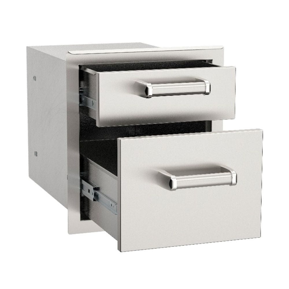 Fire Magic 14" Premium Flush Double Access Drawer w/ Soft Close Side View Open