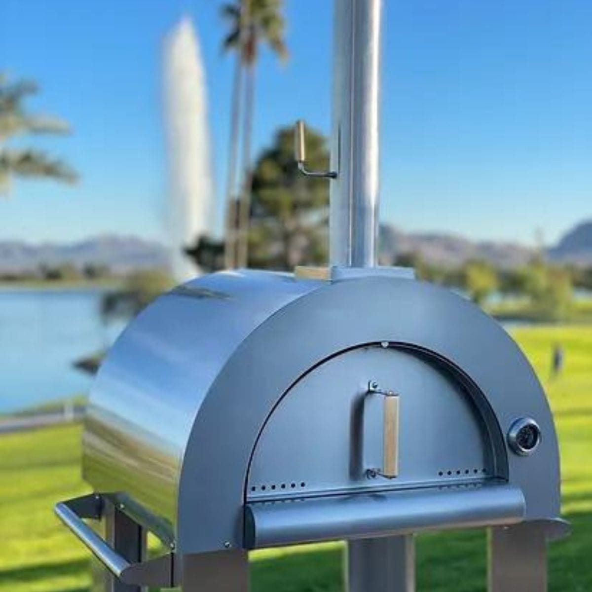 Kokomo 32” Wood Burning Stainless Steel Pizza Oven — Lifestyle