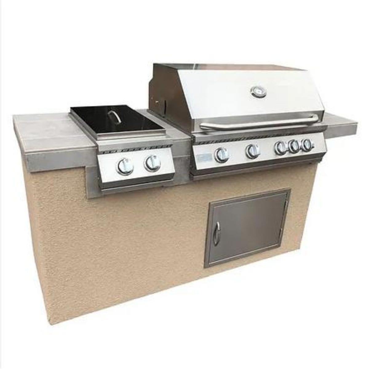 The Kokomo Antigua 6' BBQ Island Built In BBQ Grill Side Burner and Bar on one Side is ideal for outdoor cooking.