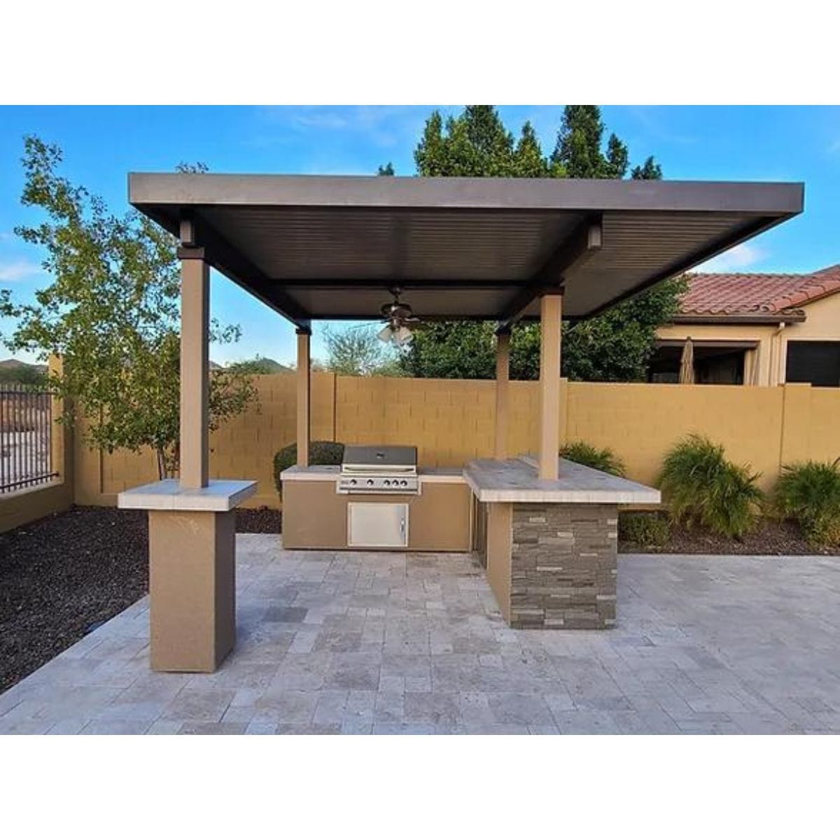 Featuring the Kokomo Aruba BBQ Island With 12' x 12' Pergola Built-In BBQ Grill.