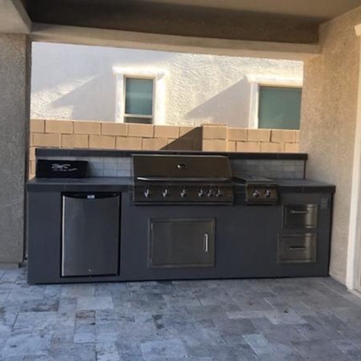 Introducing the Kokomo BBQ Island With Built-In BBQ Grill Refrigerator, Drawers, & Double Side Burner.
