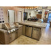 Featuring the Kokomo Baja/Fire L-Shaped BBQ Island with Fire-pit, 4 Burner BBQ, Outdoor Refrigerator