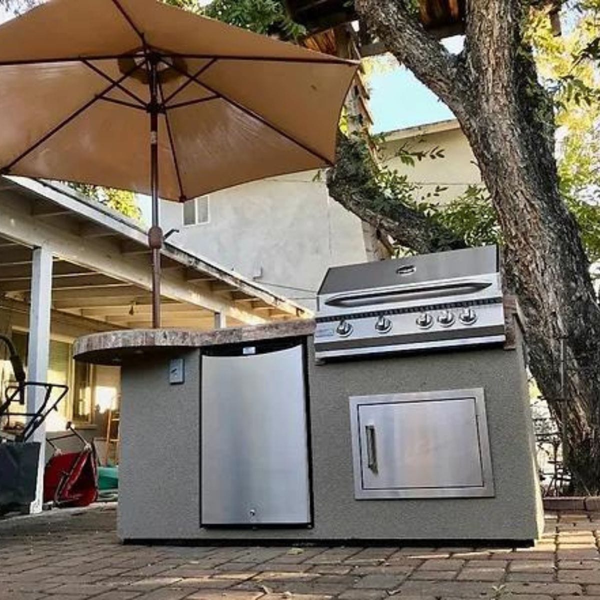 The great benefits of buying Kokomo Maui 7'6" BBQ Island With 33" Round Bar on one end Led Lights and Built In BBQ.