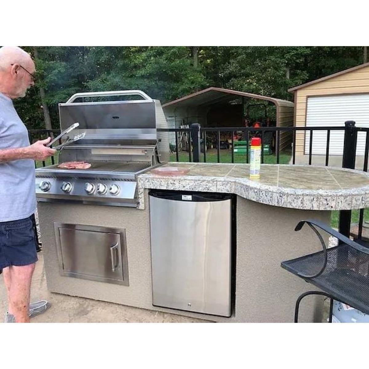 The great benefits of buying Kokomo Maui 7'6" BBQ Island With 33" Round Bar on one end Led Lights and Built In BBQ.