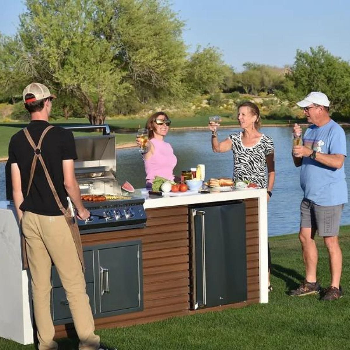 This is the Kokomo Professional Shiplap Outdoor Kitchen Grill With Waterfall Edge