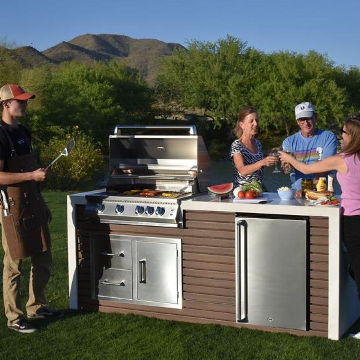 This is the Kokomo Professional Shiplap Outdoor Kitchen Grill With Waterfall Edge