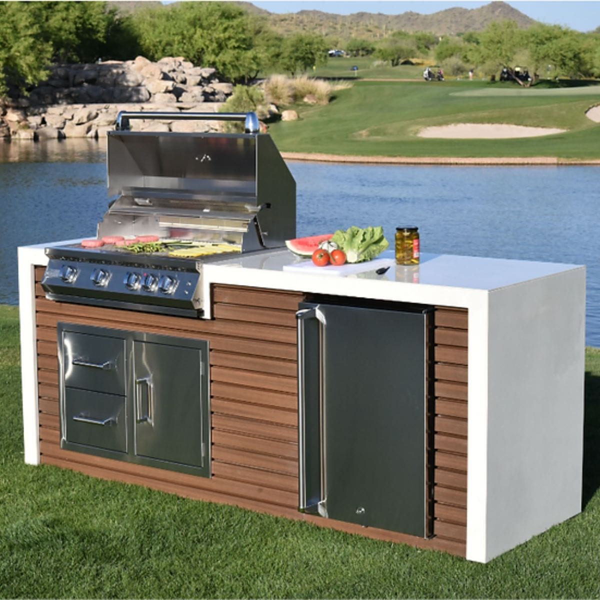 This is the Kokomo Professional Shiplap Outdoor Kitchen Grill With Waterfall Edge