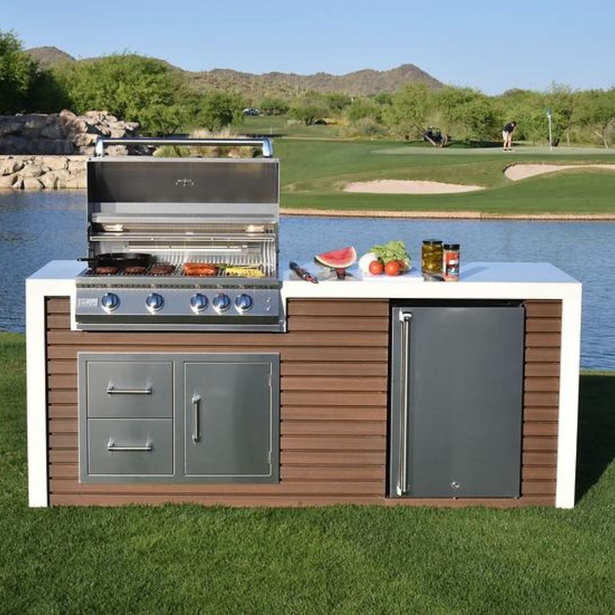 This is the Kokomo Professional Shiplap Outdoor Kitchen Grill With Waterfall Edge