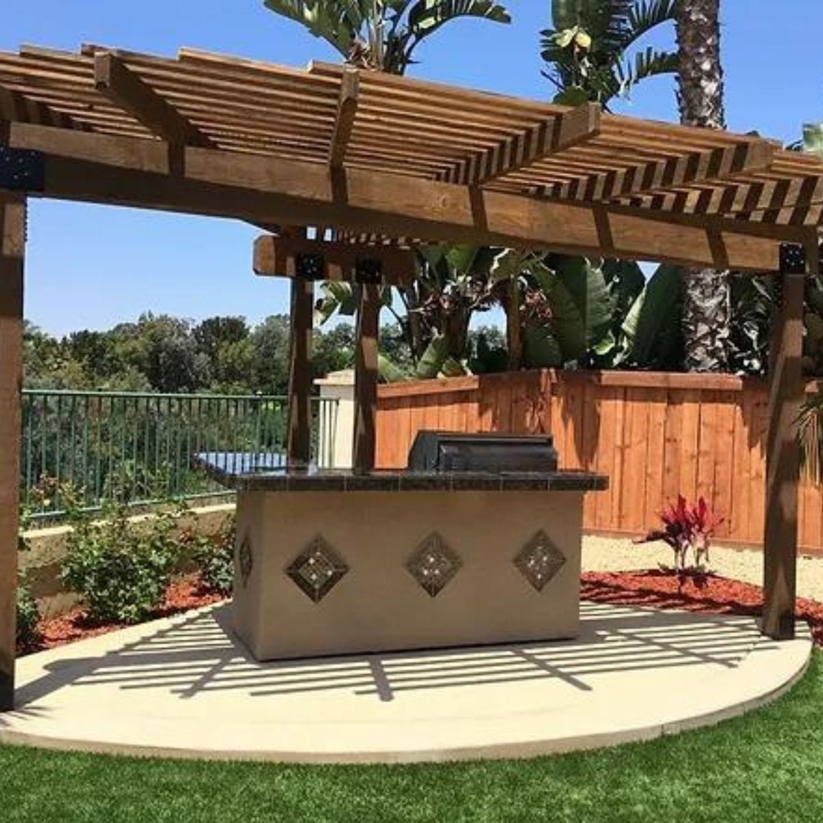 This is the finest Kokomo St. John 7'6" BBQ Island W High Bar on three sides and Lights 4 Burner BBQ Grill.
