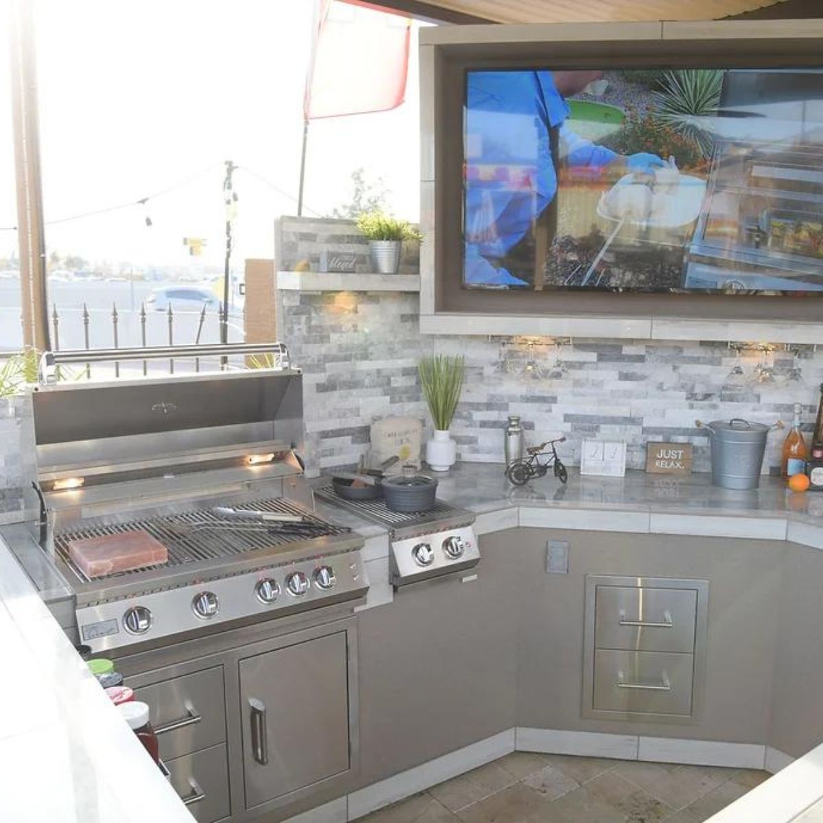 How the Kokomo Stainless Steel Double Drawer looks when fully installed in your kitchen.