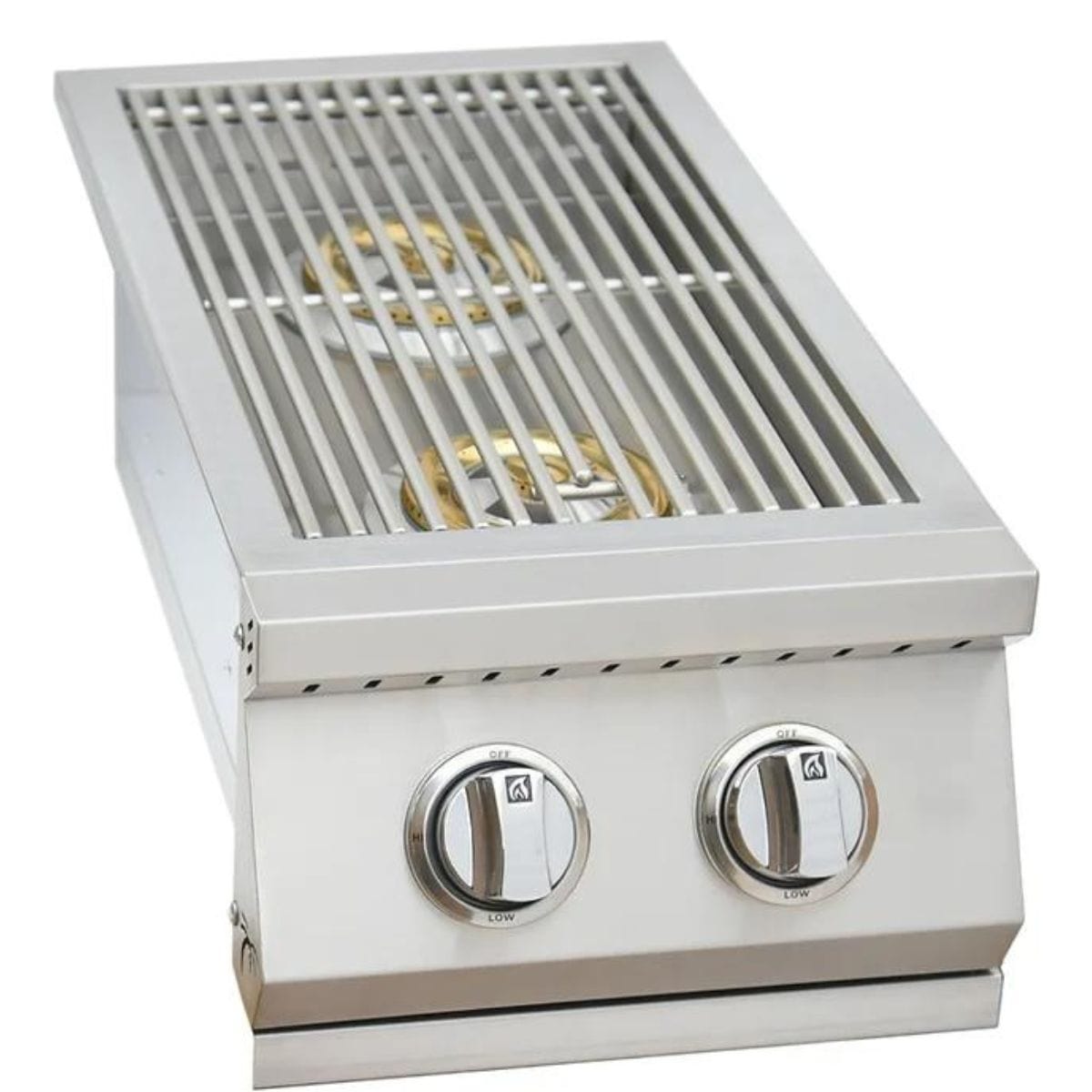 Conventional, Stainless, Propane/Natural Gas, Built-In, Two Heavy Duty 12,000 BTU cast brass burners for enhanced performance. 
