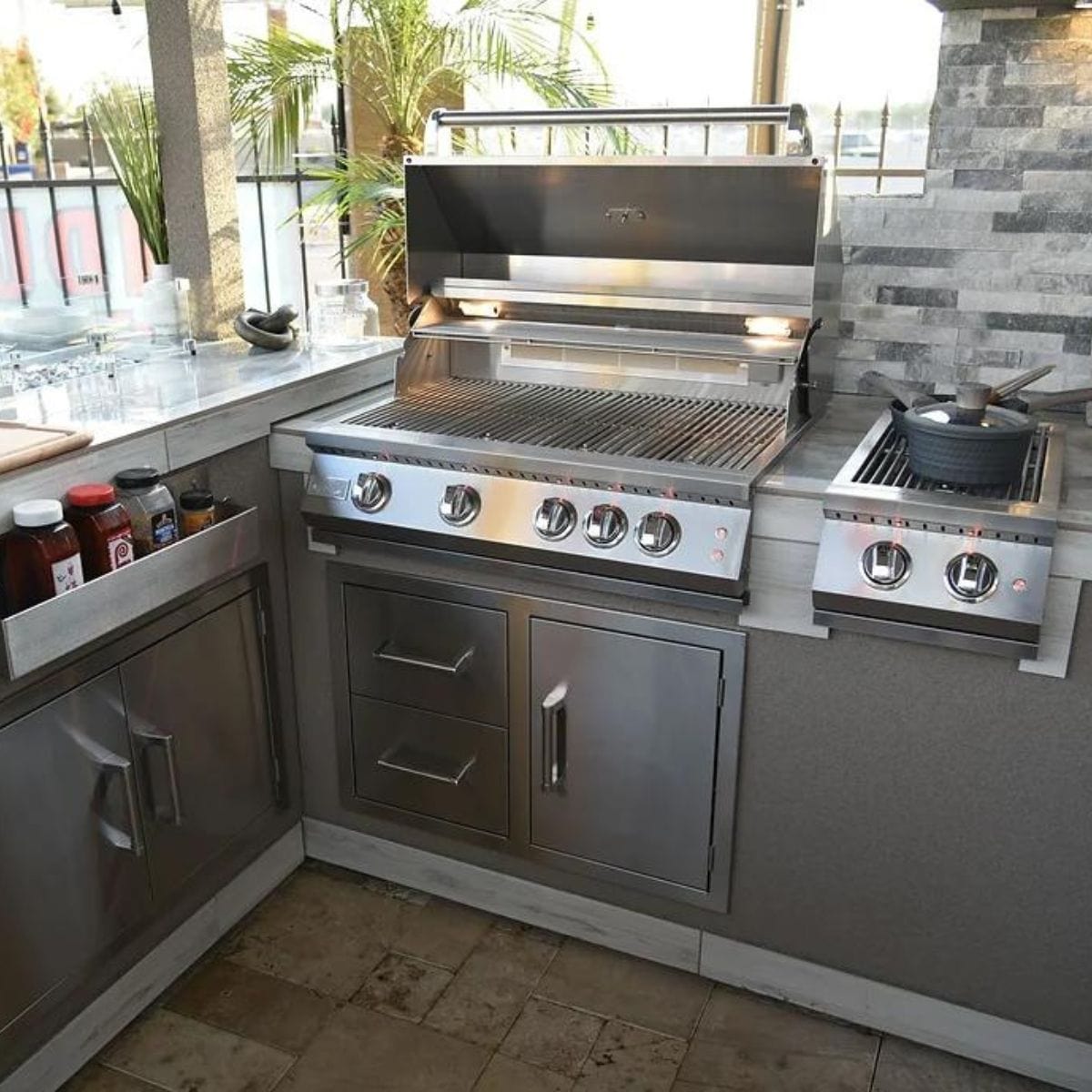 The Kokomo Stainless Steel Two Drawer - One Door Combo when installed in the kitchen