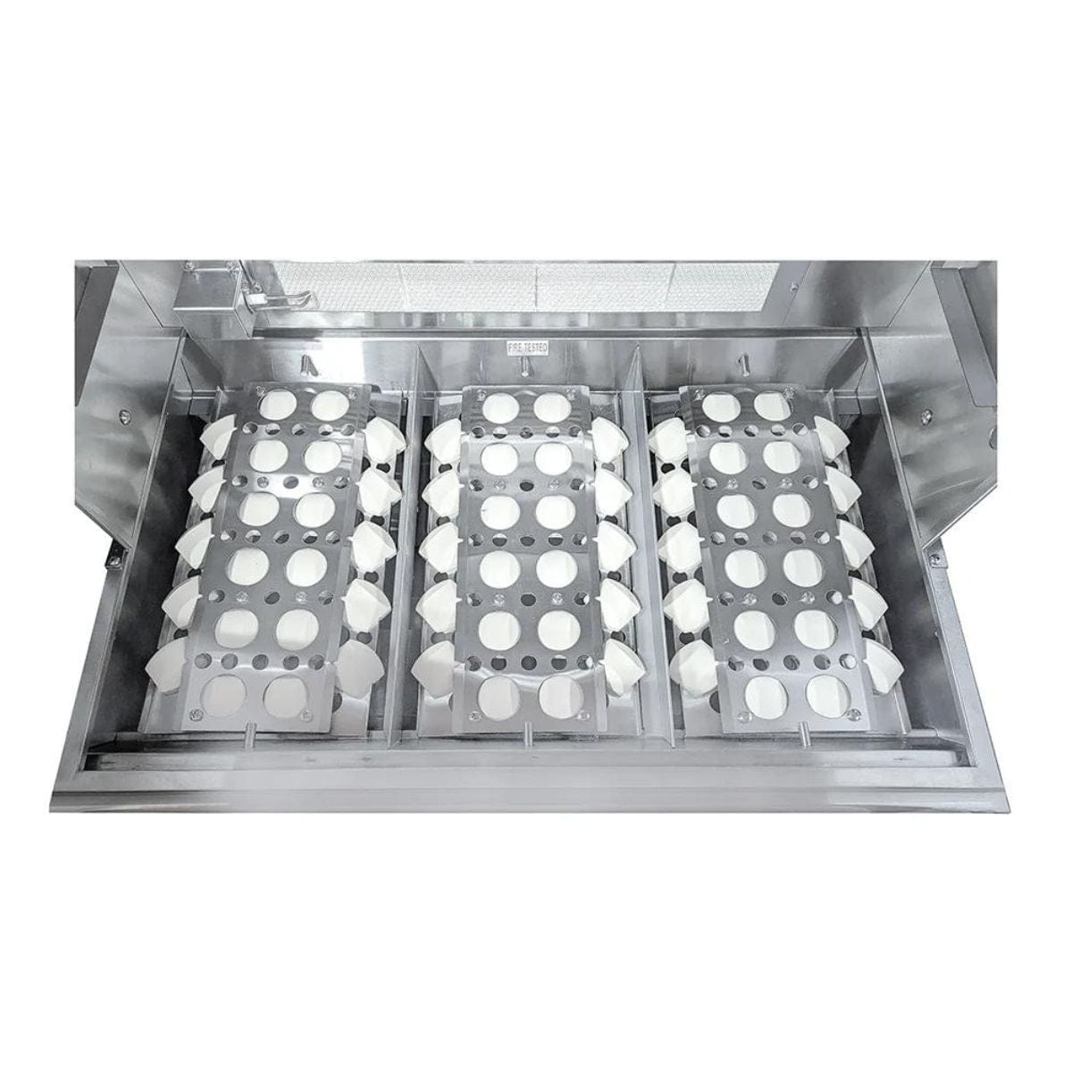 Two 4 prong forks, heat zone separators, interior halogen lights, LED illuminated control knobs