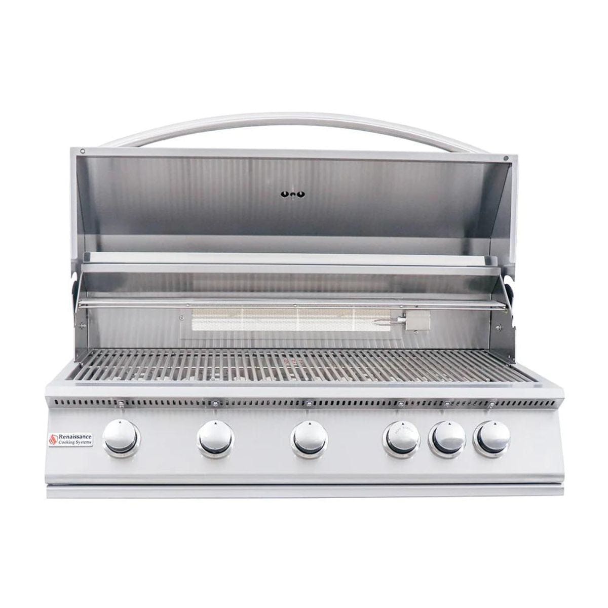 Full-width slide-out drip tray with stainless steel warming rack