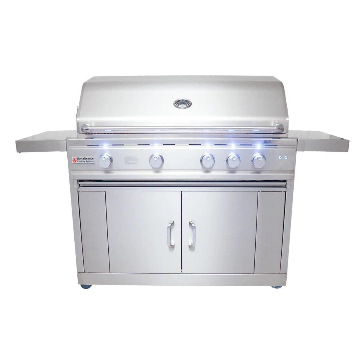 Featured with  LED illuminated control knobs and a full width slide-out drip tray