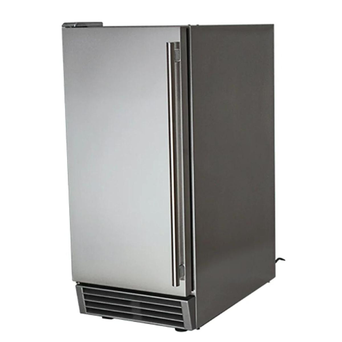 The ice maker features a reversible hinge