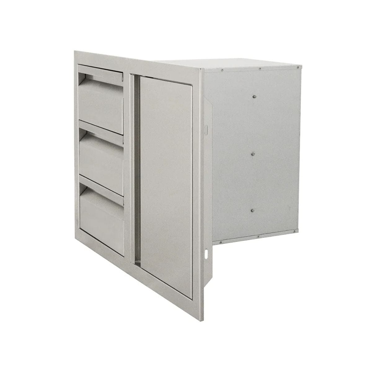 The drawer/door combo features double-lined 304 stainless steel for maximum strength and durability