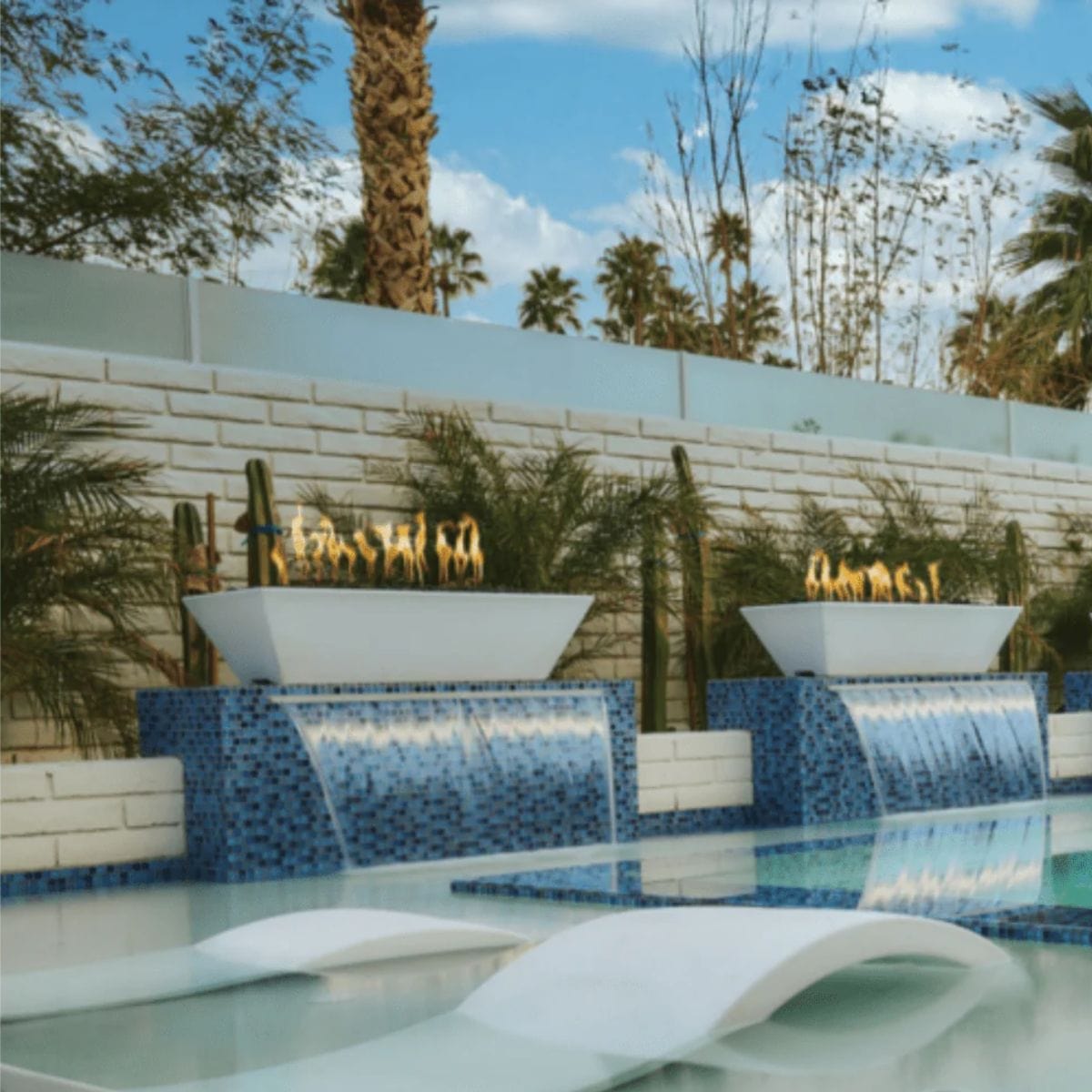 Beautifully designed Linear Maya fire bowls are made of glass-fiber reinforced concrete and feature a stainless steel burner